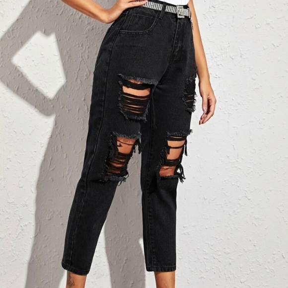 NWOT shein high wasted distressed boyfriend jeans - Picture 1 of 1